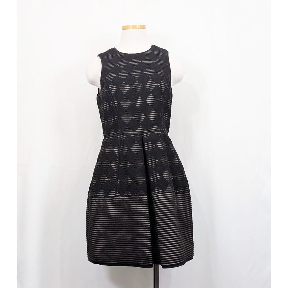 Tibi Dress Black Sleeveless Sheer Overlay Pattern Wool Blend Women's Size 6